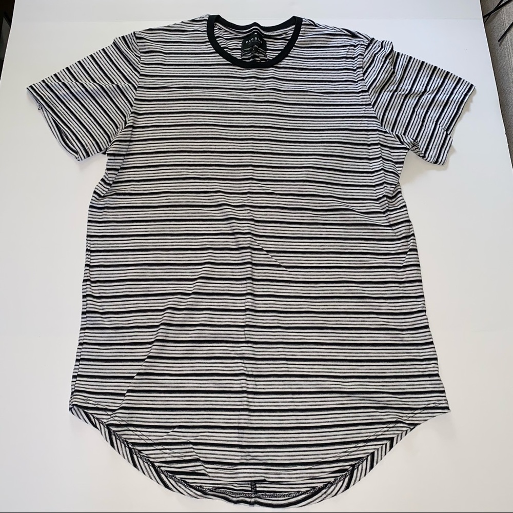 PacSun Scallop Tee Black White Horizontal Stripes